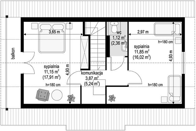 План 2 или мансардного этажа дома AC-0807-58 План дома AC-0807-58