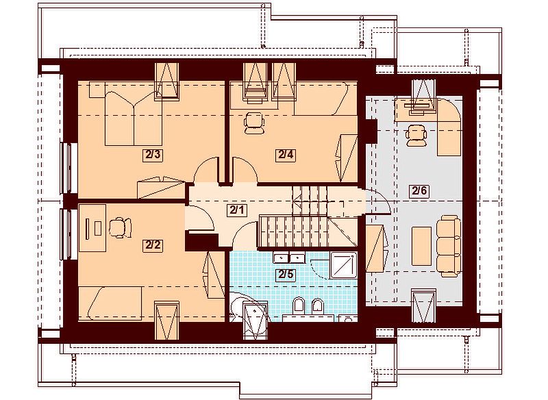 План 2 или мансардного этажа дома LB-5989-00 План дома LB-5989-00