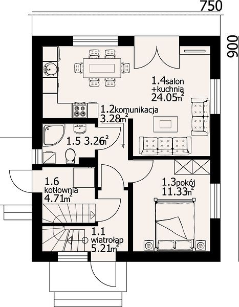 План 1 этажа дома WC-4576-87 План дома WC-4576-87