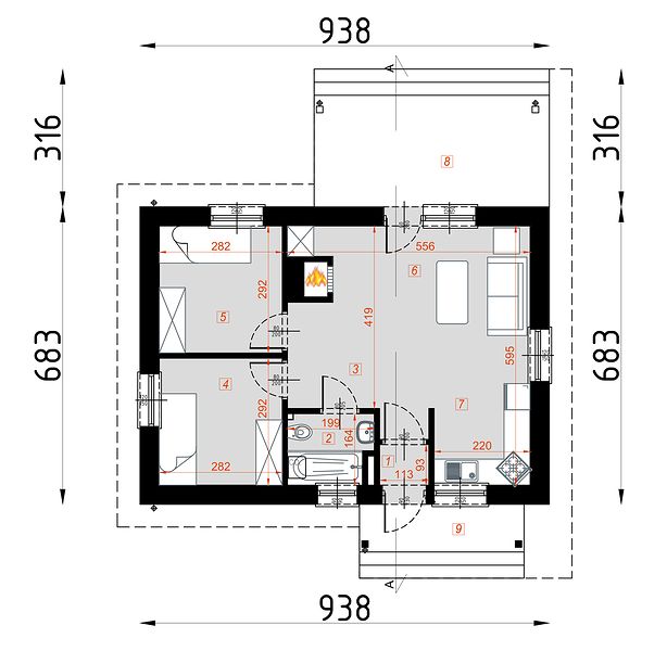 План 1 этажа дома HR-8077-79 План дома HR-8077-79